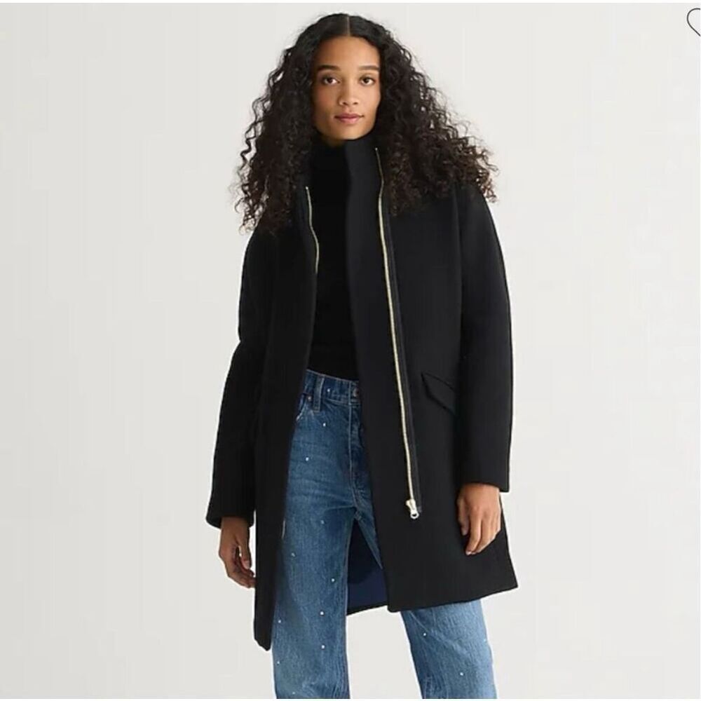 J. Crew black wool cocoon coat Italian stadium cloth size 4p